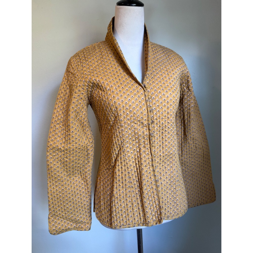 Mustard Yellow Floral Quilted Cotton Jacket S whimsi dainty  Festival cottage